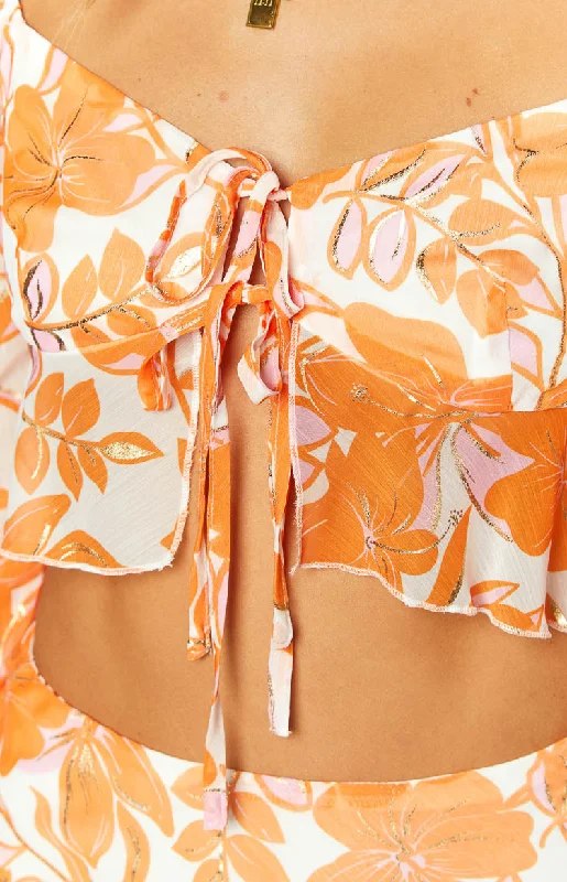 Jayella Orange Floral Long Sleeve Top