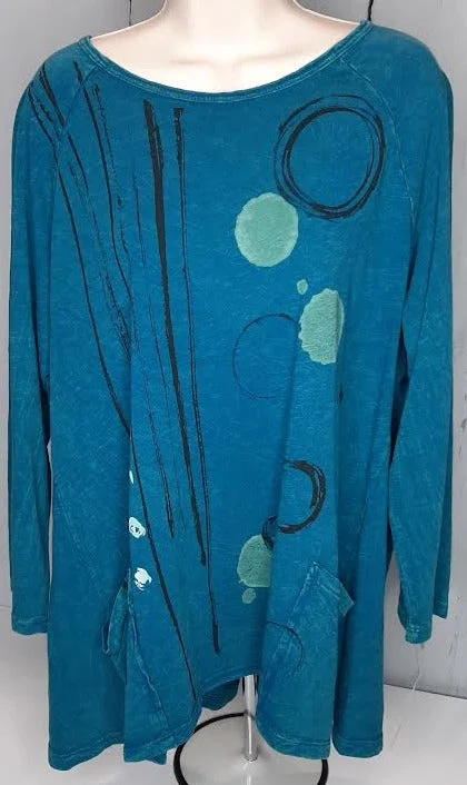 Jess & Jane - Size Medium - M12-1764 Lollipop-Aqua-2pocket Top