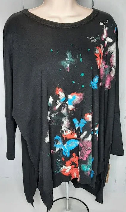 Jess & Jane - Size Large - M15-1559 Fantasia-Black w Butterflies-Top