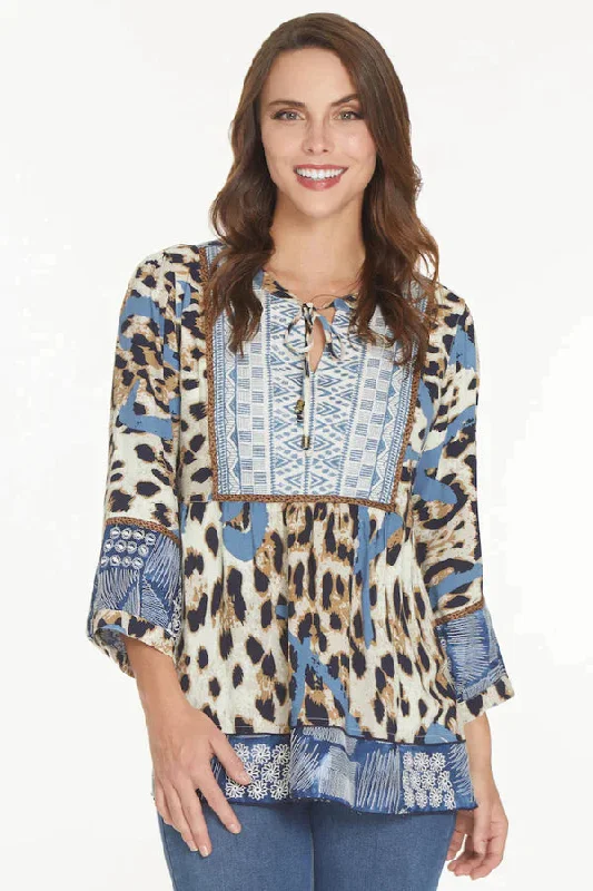 Women's Embroidered V-Neck Ruffle Hem Tunic