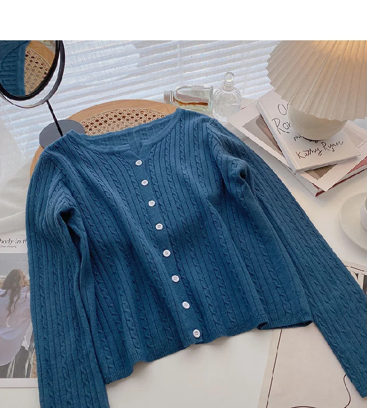 Korean minority design simple casual single breasted long sleeved top  6572