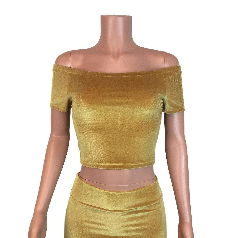 Cold Shoulder Top - Gold Velvet