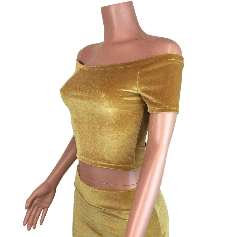 Cold Shoulder Top - Gold Velvet