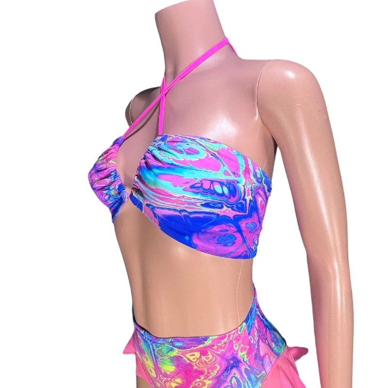 Rainbow Vapor Freedom X-String Rave Bikini Top