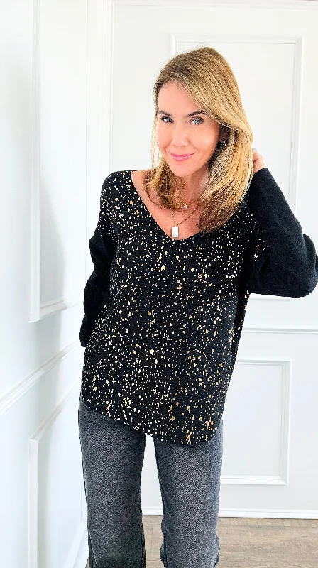 Shimmer Speckled Italian Pullover- Black