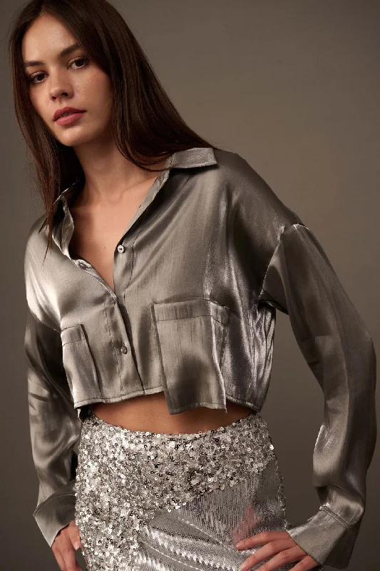 Silver Screen Metallic Lamé Cropped Shirt