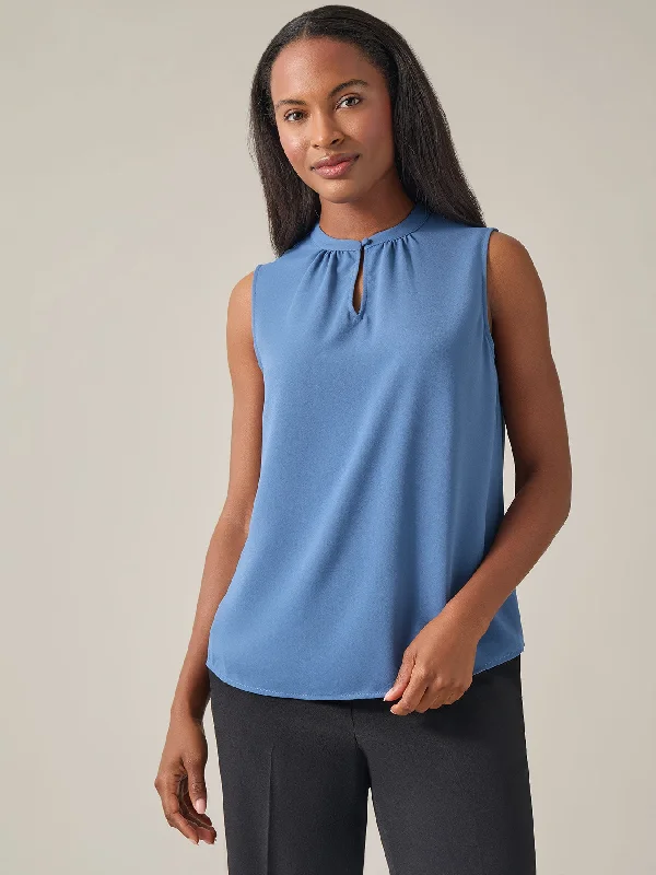 Sleeveless Keyhole Blouse, Solid Crepe