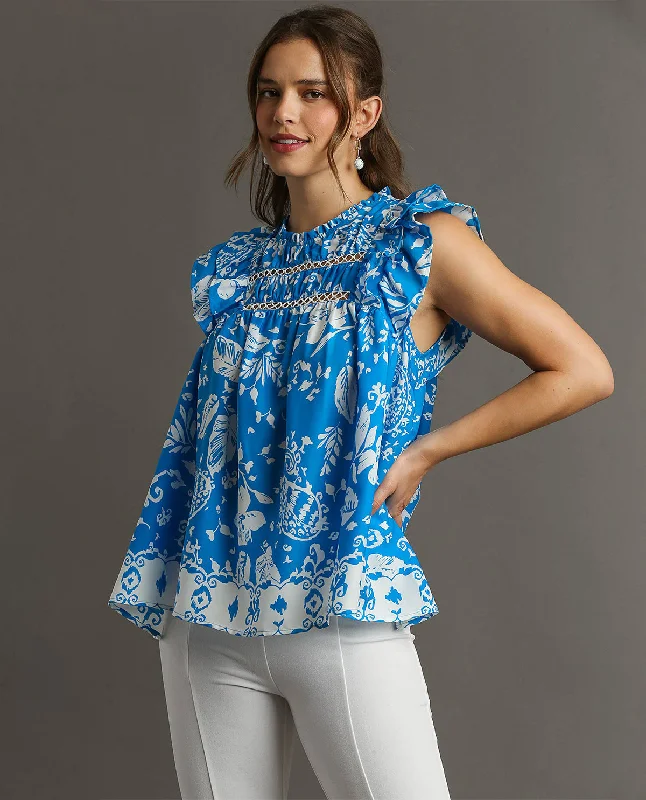 Two Tone Paisley Print Top