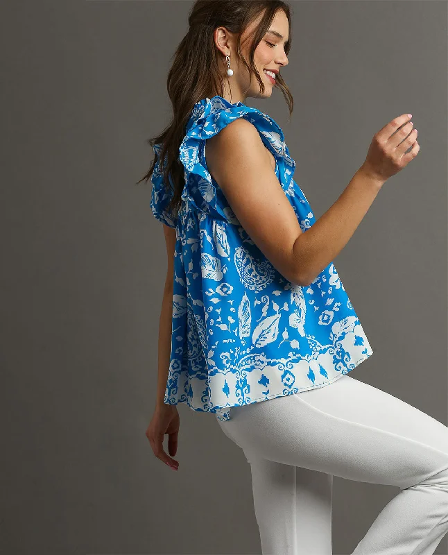 Two Tone Paisley Print Top