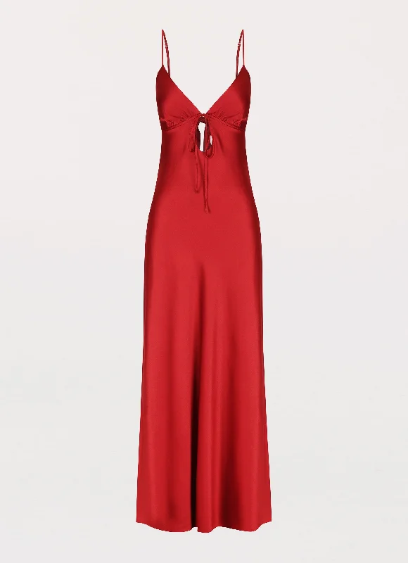 Flora Satin Maxi Dress - Cherry