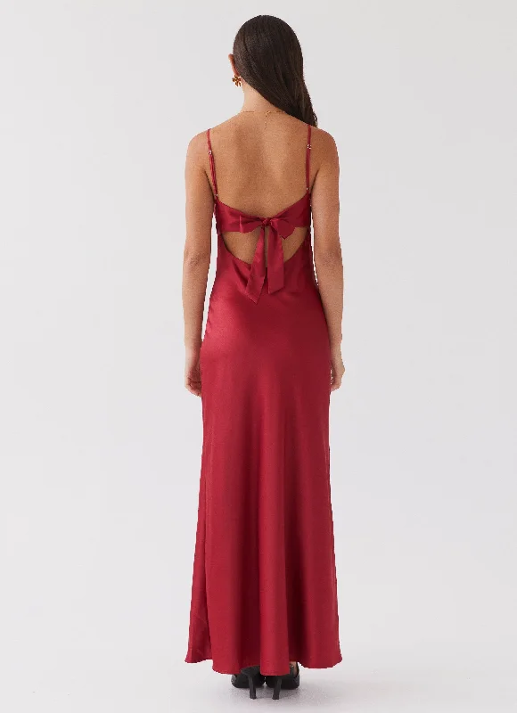 Flora Satin Maxi Dress - Cherry