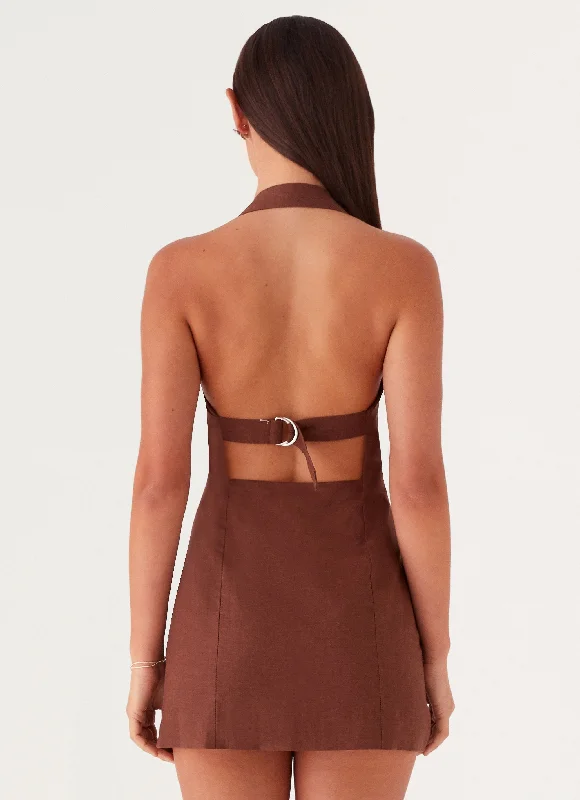 Julianna Linen Mini Dress - Chocolate