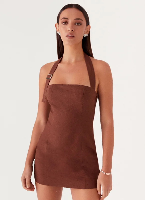 Julianna Linen Mini Dress - Chocolate