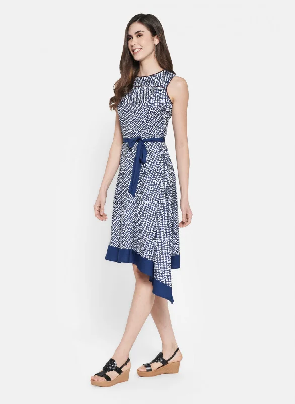 Womens Navy Blue Printed Dress