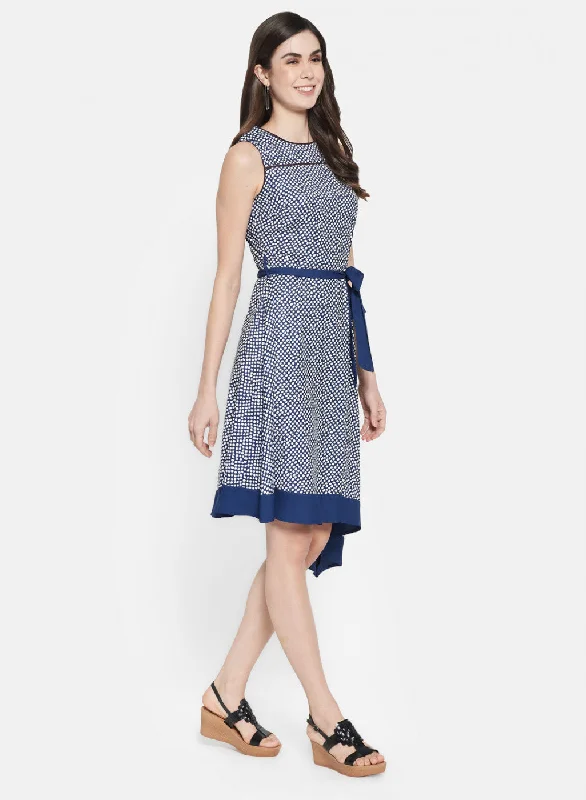 Womens Navy Blue Printed Dress