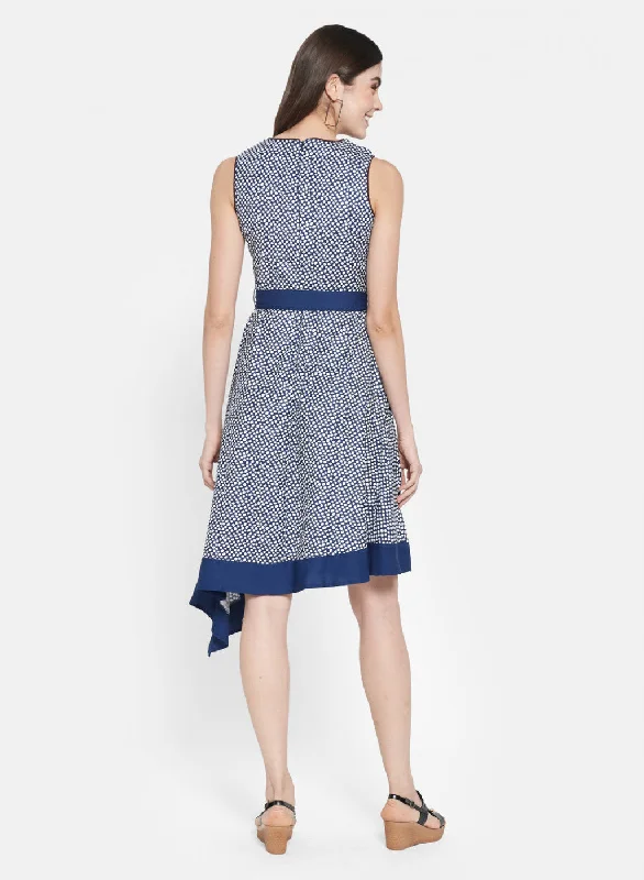 Womens Navy Blue Printed Dress