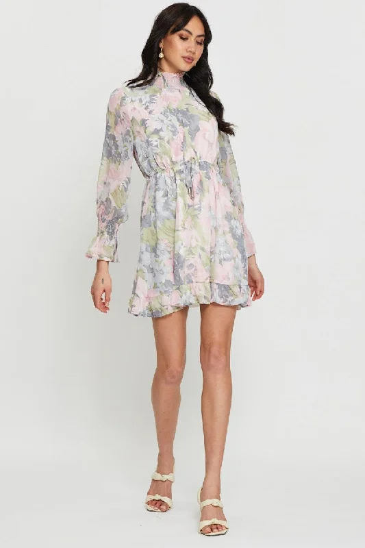 Print Mini Dress Long Sleeve