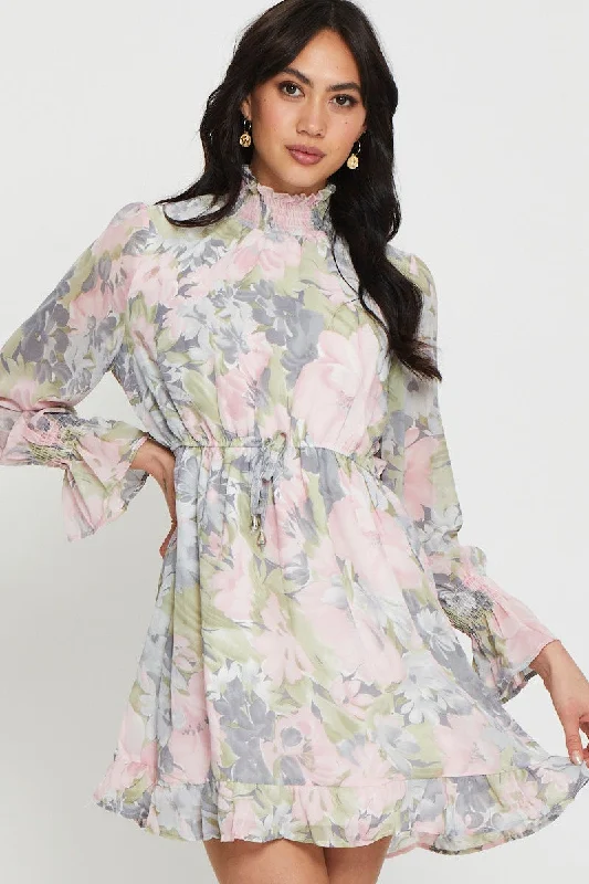 Print Mini Dress Long Sleeve