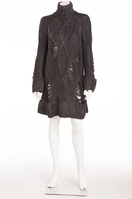 Original Alexander McQueen - As seen part of the 2009 Runway Collection, Look 4 - Dark Grey Long Sleeve Knitted Sweater Dress -