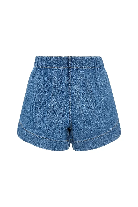 Bassike Pull On Denim Mini Short Light Blue