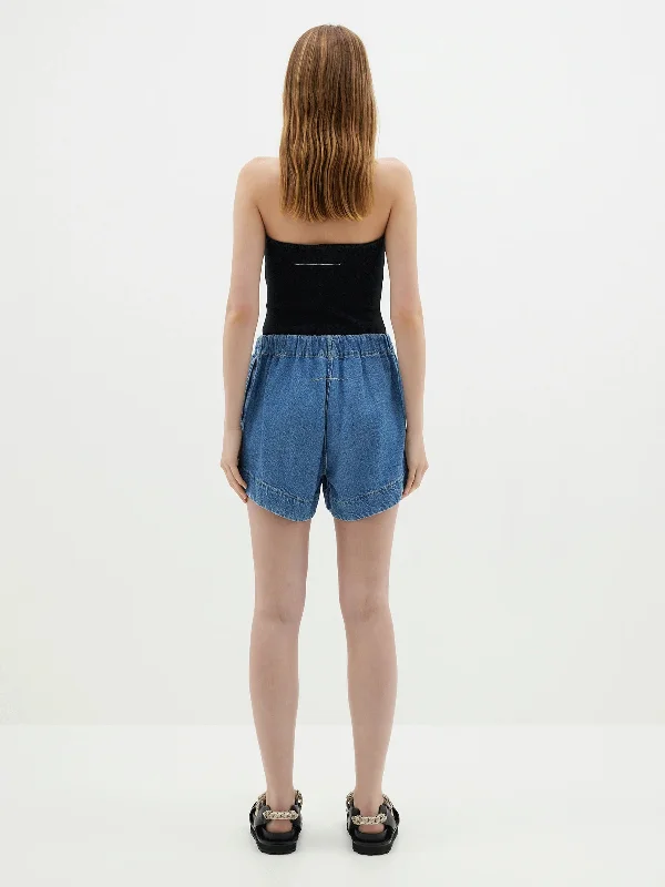 Bassike Pull On Denim Mini Short Light Blue