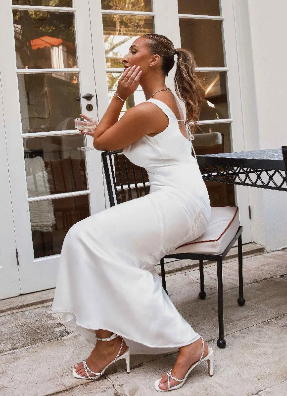 Be Mine Satin Maxi Dress - Pure White