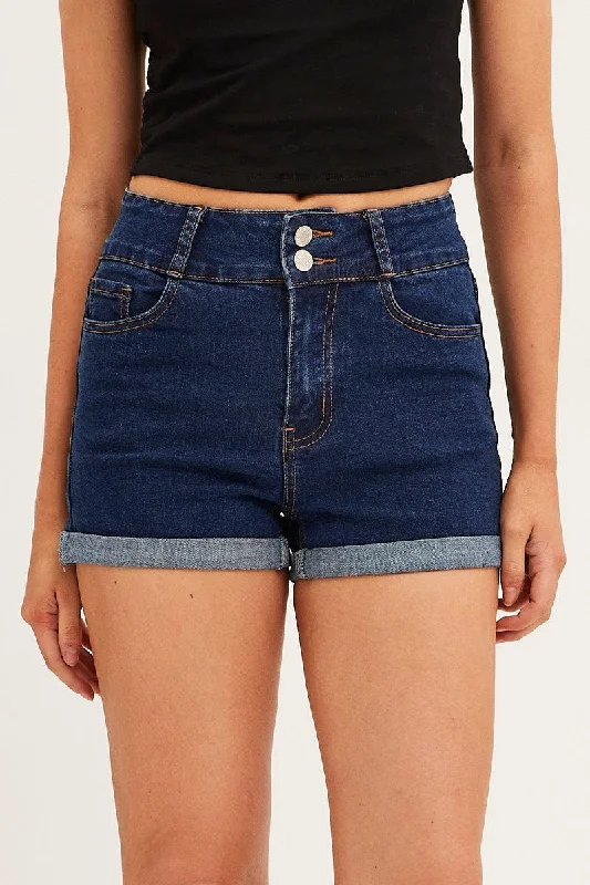 Blue Denim Shorts Skinny High Rise