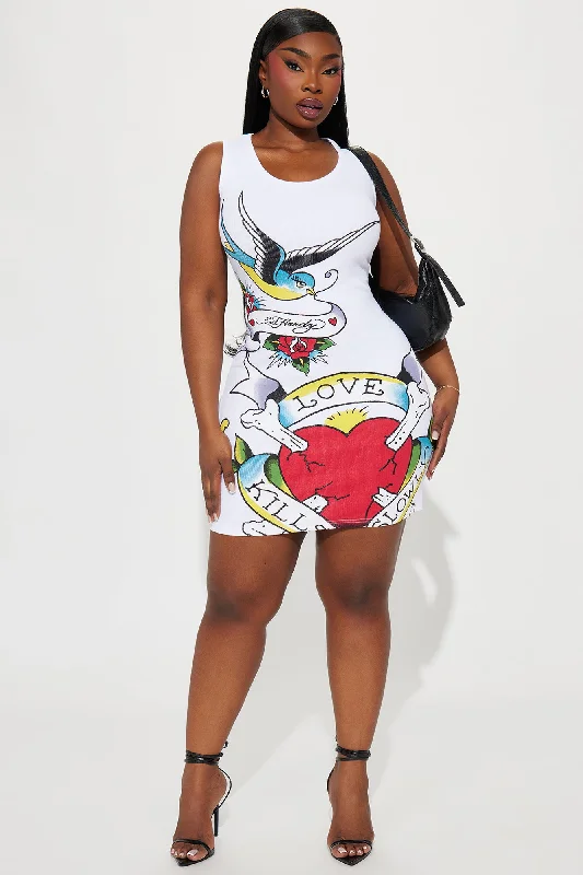 Ed Hardy Retro Flash Tank Dress - White