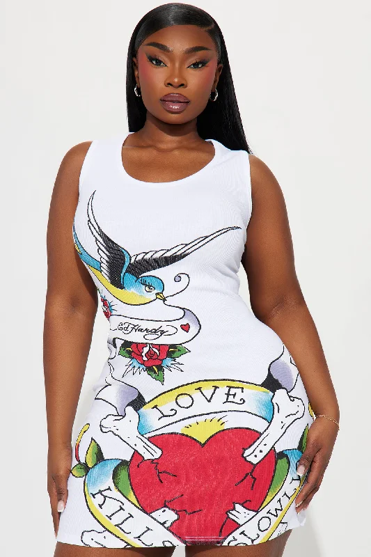 Ed Hardy Retro Flash Tank Dress - White