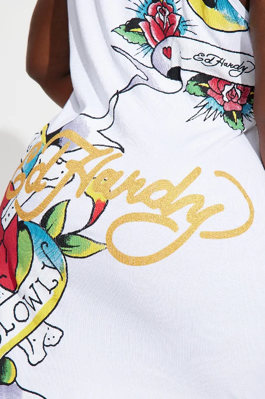 Ed Hardy Retro Flash Tank Dress - White