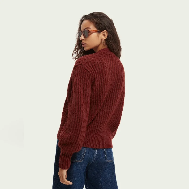 Fuzzy Cardigan With Voluminous Sleeve (Burgundy)