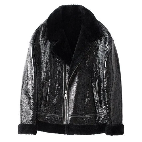 Genuine Leather Jacket Men Winter Real Fur Coat Natural Original Merino Wool Fur Jacket Shiny Motorcycle Leather Coats 19578