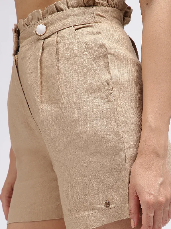 Iconic Women Beige Solid Regular Fit Shorts