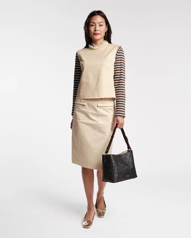 Pencil Skirt Stretch Cotton Khaki