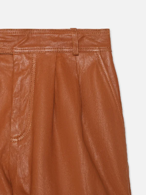 Pleated Wide Cuff Leather Short -- Light Whiskey