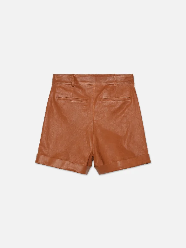 Pleated Wide Cuff Leather Short -- Light Whiskey