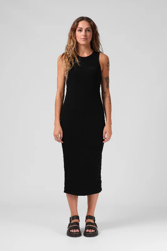 Rib Midi Dress - Black