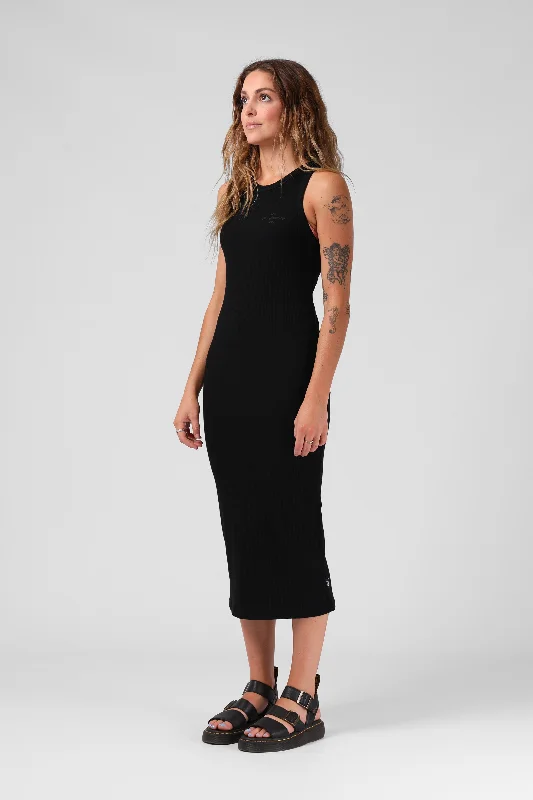 Rib Midi Dress - Black