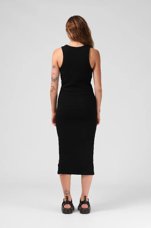 Rib Midi Dress - Black