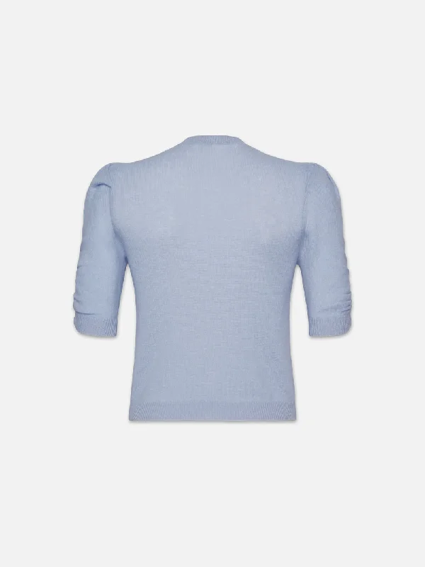 Ruched Sleeve Cashmere Sweater -- Light Blue