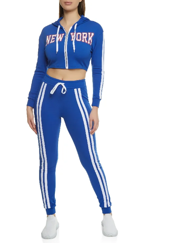 New York Zip Front Cropped Graphic Hoodie