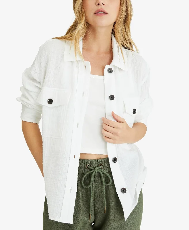 Sanctuary Women's Crinkled Cotton Shirt Jacket, White, XS