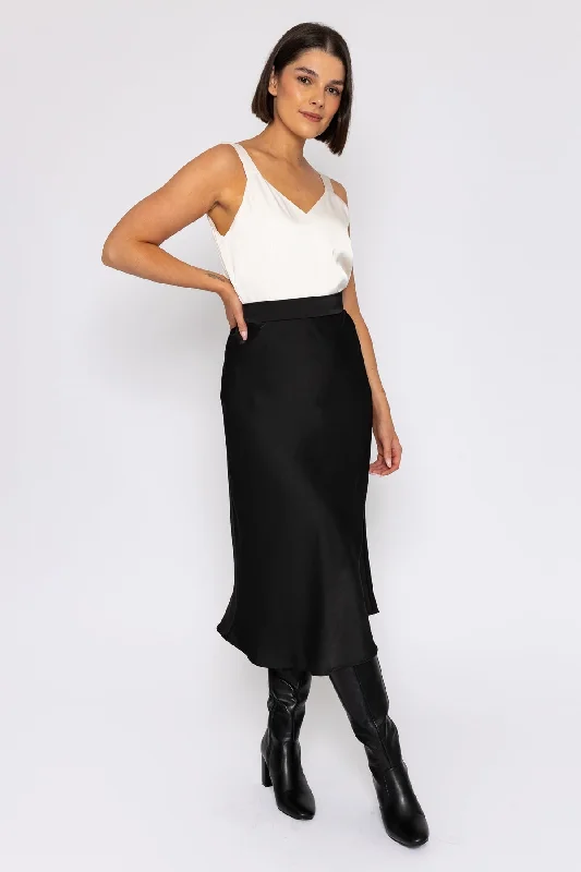 Silky Midi Skirt in Black