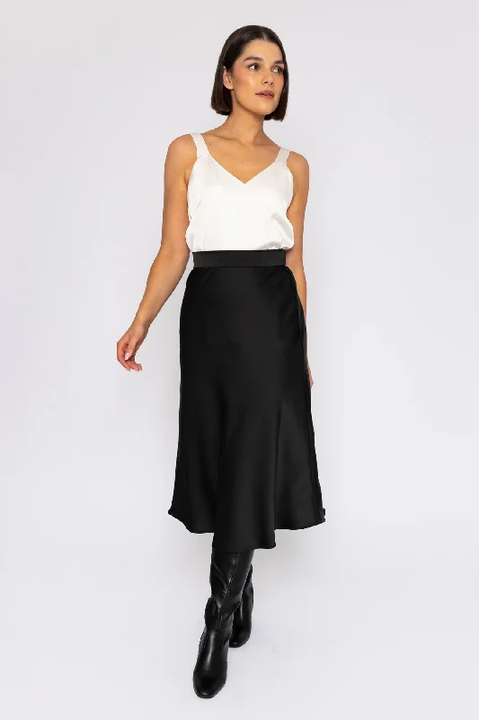 Silky Midi Skirt in Black