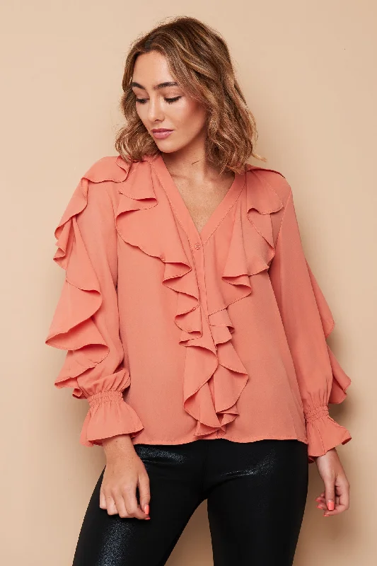 RUST RUFFLE SHIRT