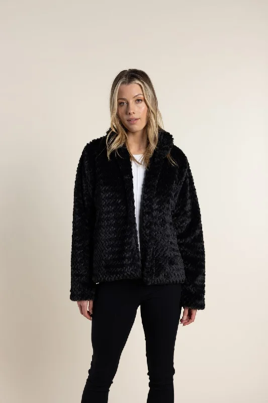 Textured Fur Jacket in Black 2761 by Two-T's