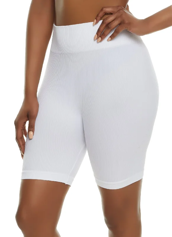 Ribbed Knit Seamless High Waist Bike Shorts