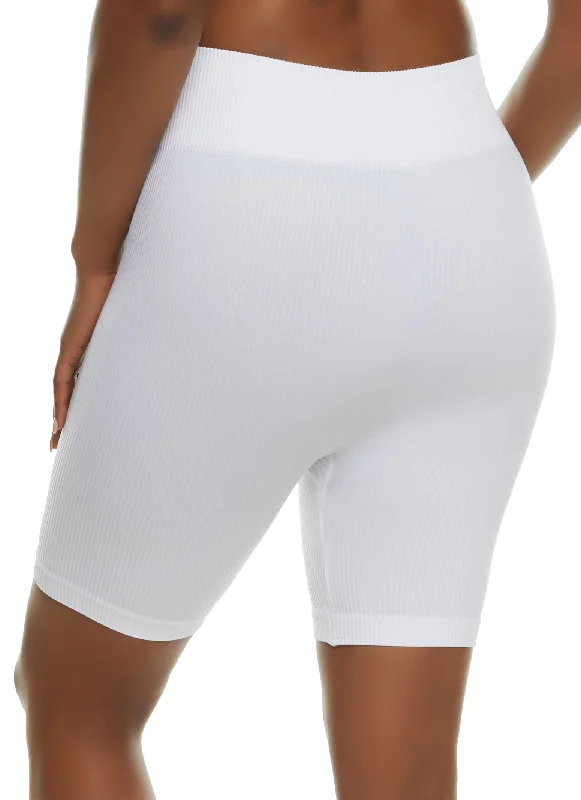 Ribbed Knit Seamless High Waist Bike Shorts