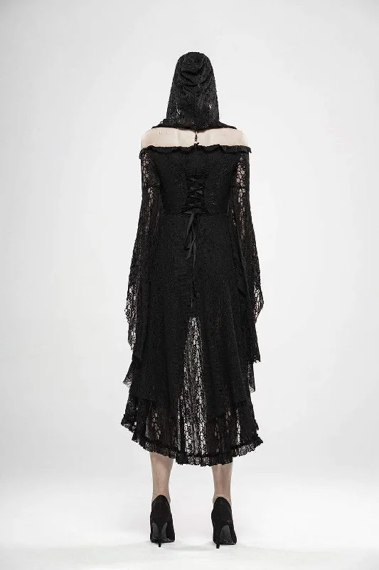 Women's Goth Witch Lace Irregular Dresses With Hooded