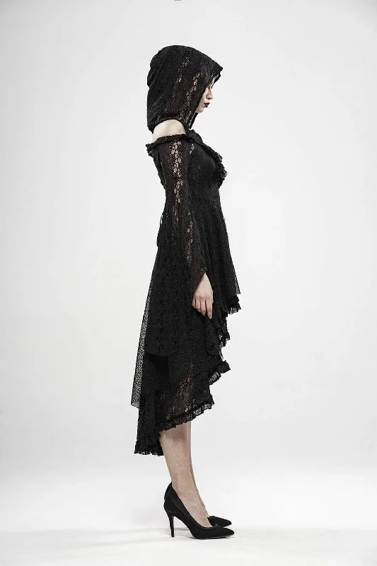 Women's Goth Witch Lace Irregular Dresses With Hooded